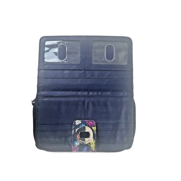 Vera Bradley RFID Turn Lock Wallet MIDNIGHT WILDFLOWER Quilted Pocket Zip-Around - Picture 6 of 8